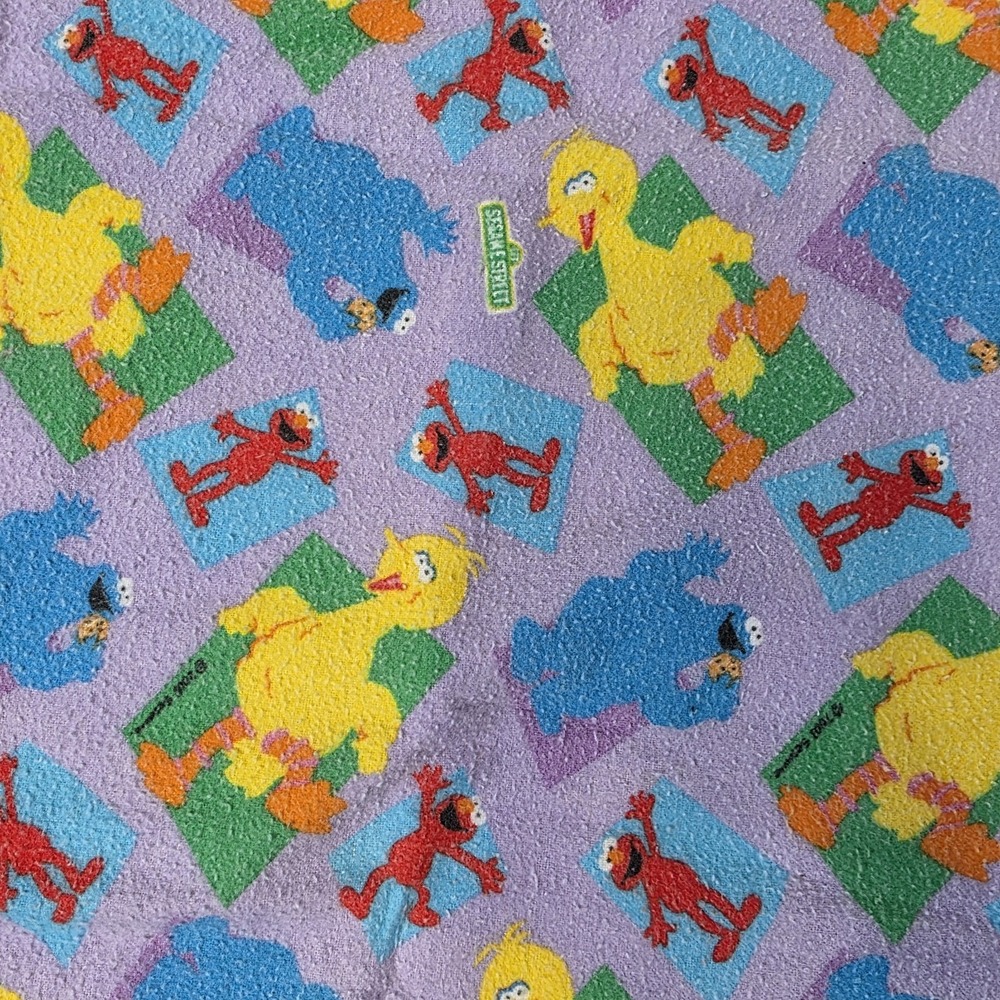 Vintage Purple Sesame Street Baby Receiving Blanket Big Bird Elmo Cookie Monster